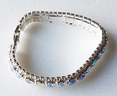 Bracelet Plaqué Argent Avec Cristaux - Style Solitaire Diamant - Très Bon état Occasion