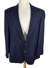 Haggar Vtg Mens 46L Navy Blue Poly Viscos Gold Buttons Sport Coat S55