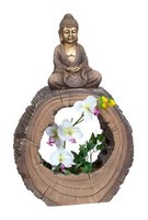 Moderne Skulptur Dekofigur Buddha Sitzend Auf Baumscheibe Gold/Braun 35X56 Cm