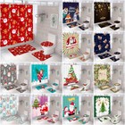 3D Christmas Santa Elk Shower Curtain Set Bathroom Rug Bath Mat Toilet Lid Cover