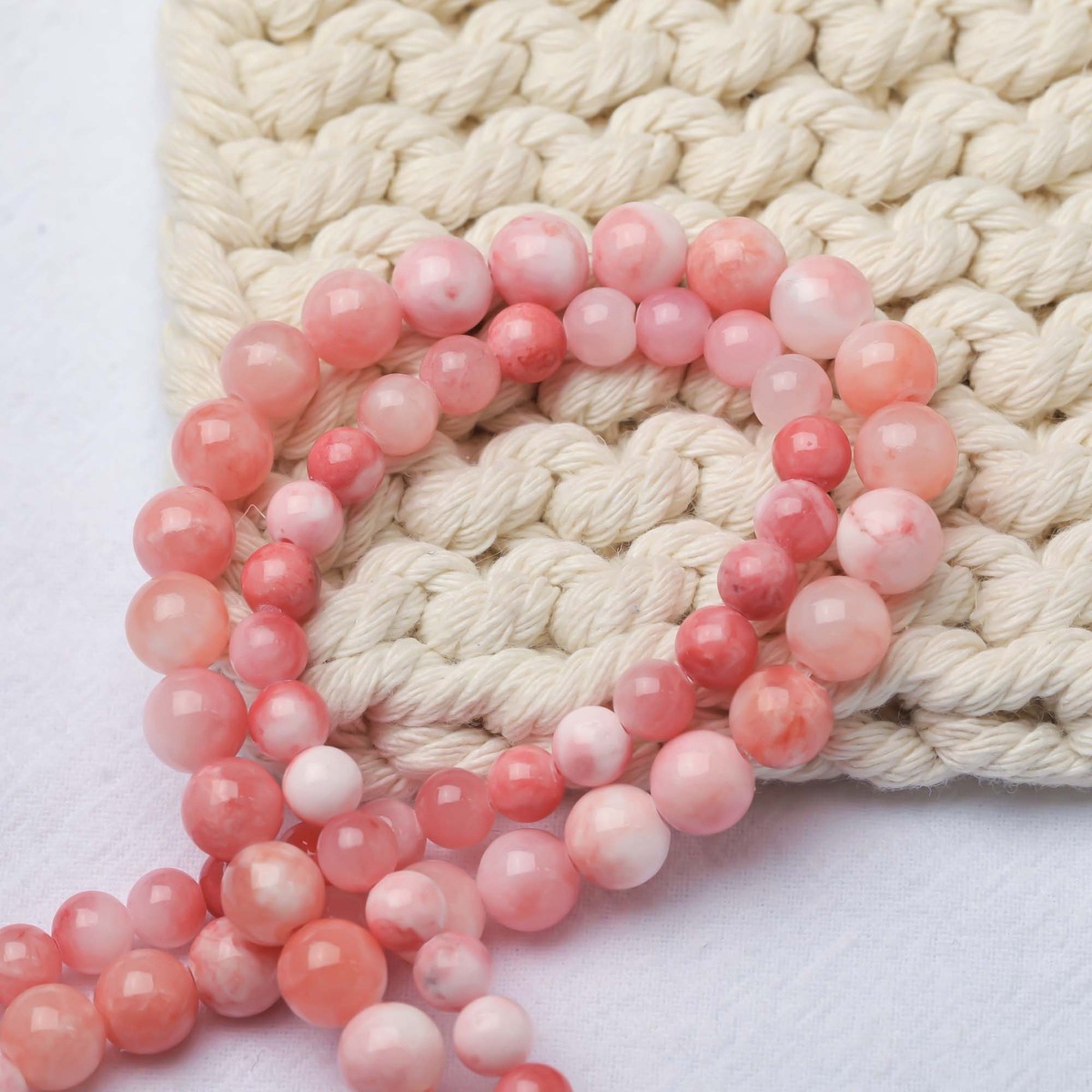 Lot De 20 Perles En Jade - Boules De 6mm Rose Corail Pêche - Parfaites Pour La Création De Bijoux