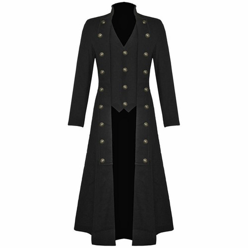 Men's Cotton Twill Steampunk Jacket Goth Victorian/Military Style Trench Coat - Afbeelding 1 van 5