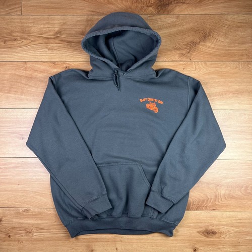 Mens Vintage Motorcycle Grey Hoodie Motorbike Club Sweater Pullover Size Medium