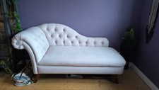Blush Pink Chaise Lounge with Studded-Back Soft Velvet Walnut Legs