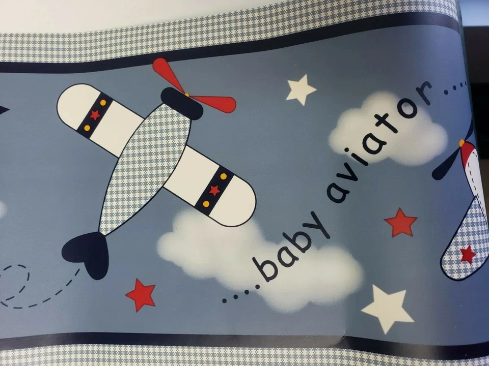 Borde de papel tapiz de aviador bebé avión corderos e hiedra Foto 2 de 4