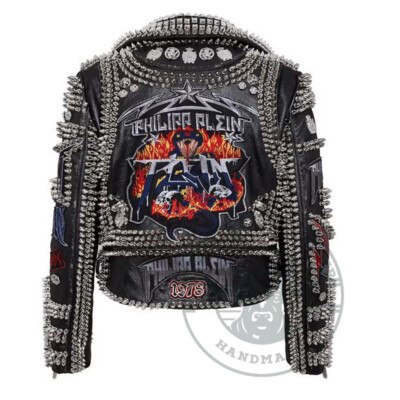 Handcrafted Men's Heavy Spiked Studded, Patches Punk Fashion