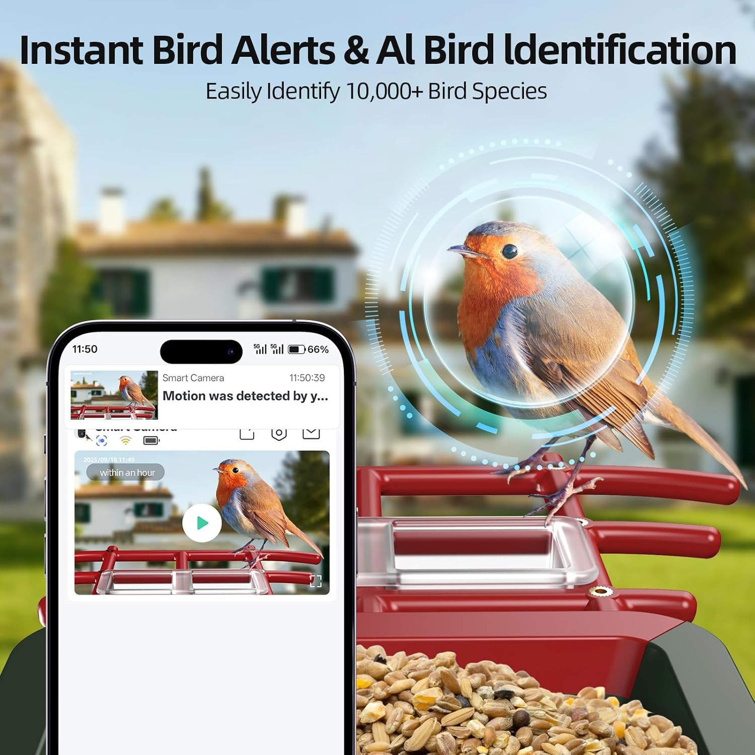 3K HD Smart Bird Feeder with Camera, 2.4GHz WiFi Solar Powered Smart Feeder, AI