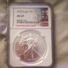 U.S. Mint 2018 American Silver Eagle $1 NGC MS69 South Beach Label 1 oz