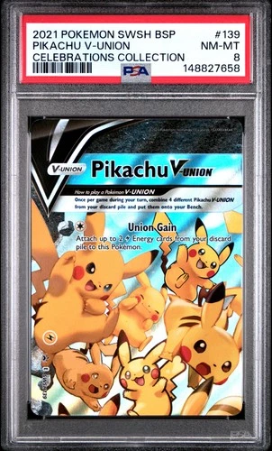 2021 POKEMON SWSH BLACK STAR PROMO CELEBRATIONS COLL #139 PIKACHU V-UNION PSA 8