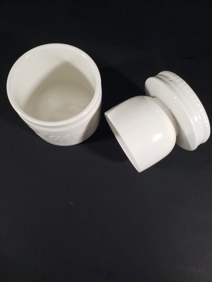 Dowan Ceramic French Butter Bell Keeper Crock Mason Jar  White Embossed - Image 3 of 4