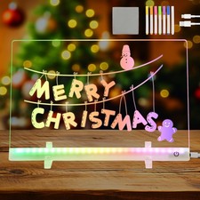 Acrylic LED Message Board with 7 Color Lighting, Dry Erase Memo Board for Roo...