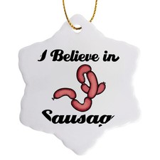 3dRose ORN 105514 1 I Believe in Sausage-Snowflake Ornament, Porcelain, 3-Inch
