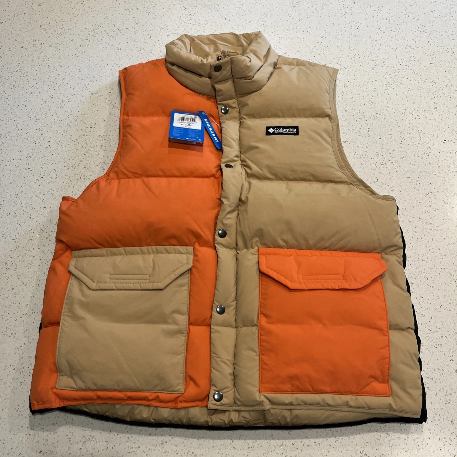 Columbia $180 Men's Wallowa 80% Down Vest, CAMEL And Orange, Sz L NWT