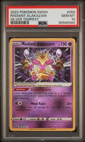 Radiant Alakazam 059/195 SWSH Silver Tempest Radiant Rare PSA 10 Pokemon Card