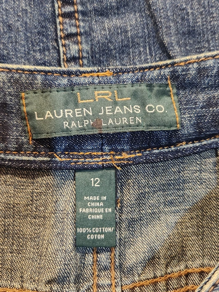 Falda vaquera Ralph Lauren para mujer talla 12 azul con volantes dobladillo sirena midi Foto 3 de 4