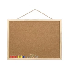 Cork Bulletin Board 17.7X13.3 Inches with Oak Wood Finish Frame Wall Mounted