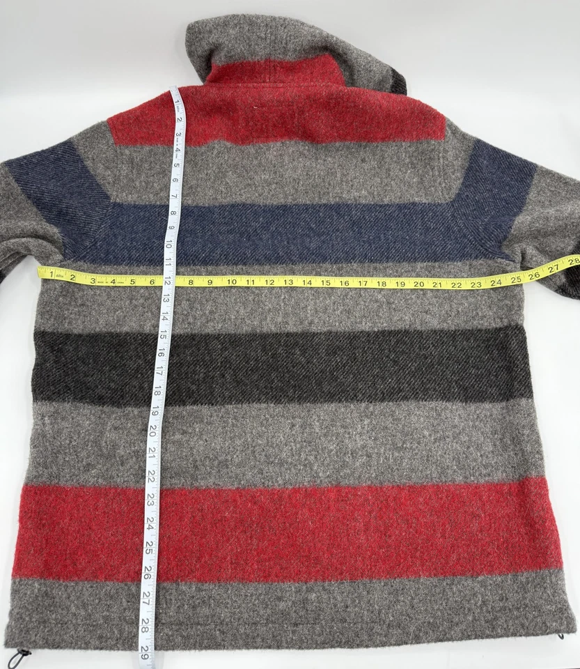 Woolrich Pullover Sweater Mens Large Gray Red Blue Striped Hooded Wool USA Made - Image 4 of 4