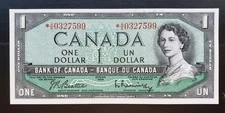 1954 Canada $1 Beattie/Rasminsky Replacement Note *A/A0327599 CH.UNC BC-37bA