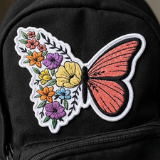 Embroidered Butterfly Floral Patch Colorful Flowers Iron On Badge