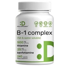 B-1 Complex, Vitamin B1 500 mg, Benfotiamine 25 mg per serving, 240 capsules
