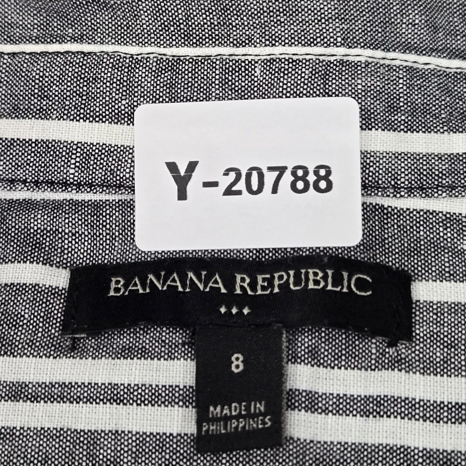 Vestido para mujer Banana Republic 8 gris a rayas de lino con puños enrollables camisa manga corta Foto 2 de 4