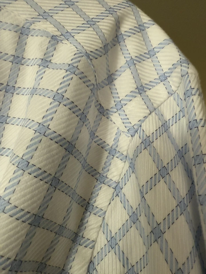 Camisa de vestir David Donahue manga larga con botones para hombre 16 34/35 blanca azul a cuadros nueva sin etiquetas Foto 2 de 4