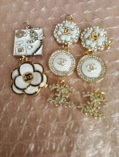 8   Pc Set  Chanel Zipper Pull Button Charm Pendant Gold Tone 