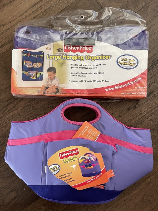 Rare Vintage Fisher-Price Purple Toy Tote & Matching Large Hanging Organizer New