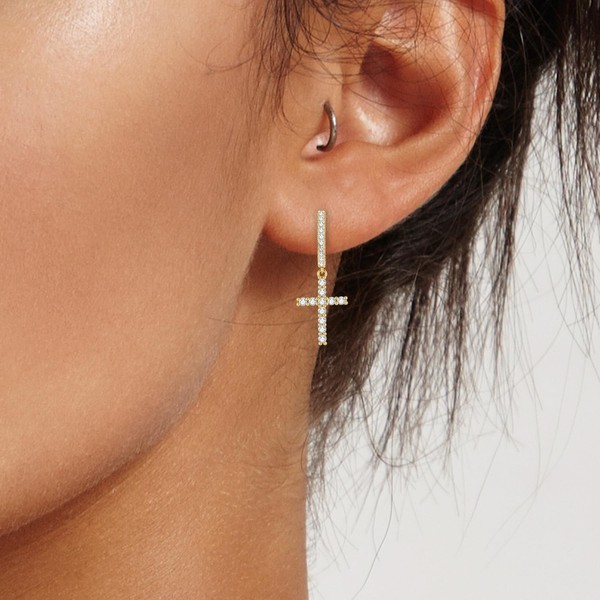 Alternate view of 14k Gold Plated Cross Earrings For Women Men, Cross Dangle Earrings Hypoaller