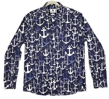 Europann Saint Tropez Men's Size 4 (XL) Light Cotton Shirt Navy & White Anchors