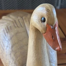 VTG Hand-Carved Swan Figurine – 12” Decorative Folk Art Bird Sculpture Decoy