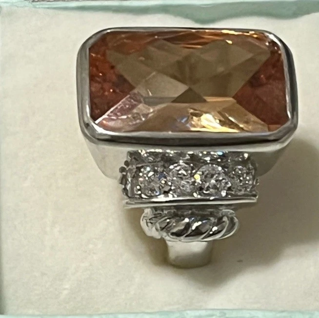 GUESS Sterling Silver Beautiful Golden Yellow Gemstone & CZ Ring (SZ 5.25) - Image 3 of 4