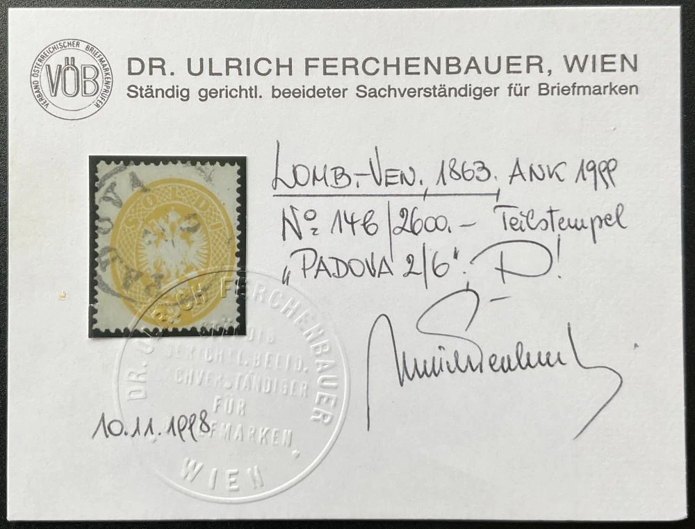 ÖSTERREICH L+V 1863 14 gestempelt TADELLOS BEFUND VÖB (N4743