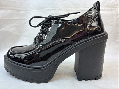FOREVER STATE-PATENT-OXFORD Women PUMPS CHUNKY PLATFORM 4'' Hi-Chunky Block Heel