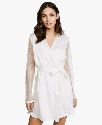 Flora Nikrooz Women's Plus Ivory Robe Satin Lace Bridal Sleepwear Size 2X $98