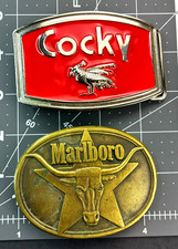Vintage Marlboro Longhorn  Red Cocky two Belt Buckle Philip Morris, 2 Lot  JH