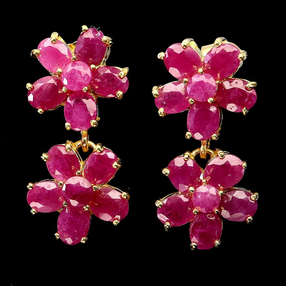 925 Orecchini Argento Sterling Ovale Rubino 5x4mm Gemma Pietra Naturale Gioielli - Immagine 2 di 4