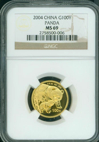 2004 GOLD PANDA 1/4 Oz. NGC MS69 100-Yn MS-69 CHINA 100Y SCARCE !!