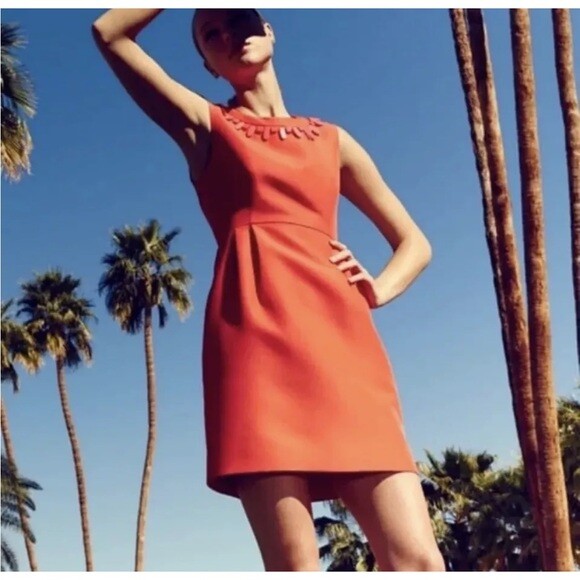 open lace back dress Dani Coral Pleated Mini Dress M