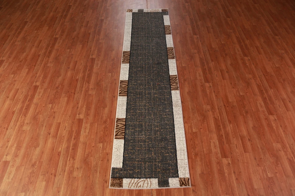 Charcoal Floral Transitional 10' Runner Rug 3x10 ft Turkish Rug - Image 3 of 4