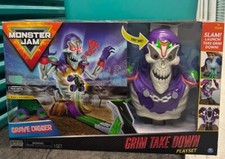 NEW Monster Jam Grim Take Down Playset with Grave Digger Monster Truck New