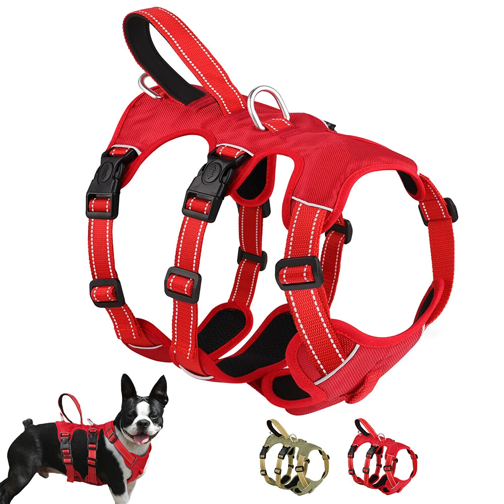 Dog Harness with Handle No Pull Escape Proof Reflective Nylon Front Leading M-XL