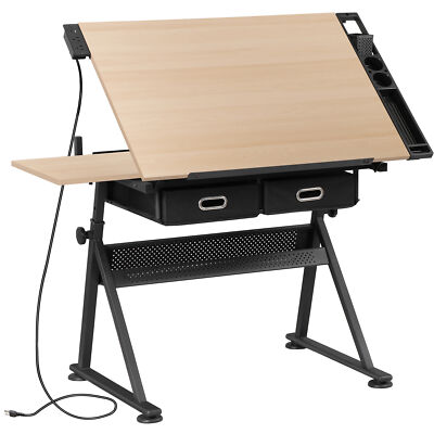 Height Adjustable Drafting Table Art Desk With Durable Steel Wood Construction