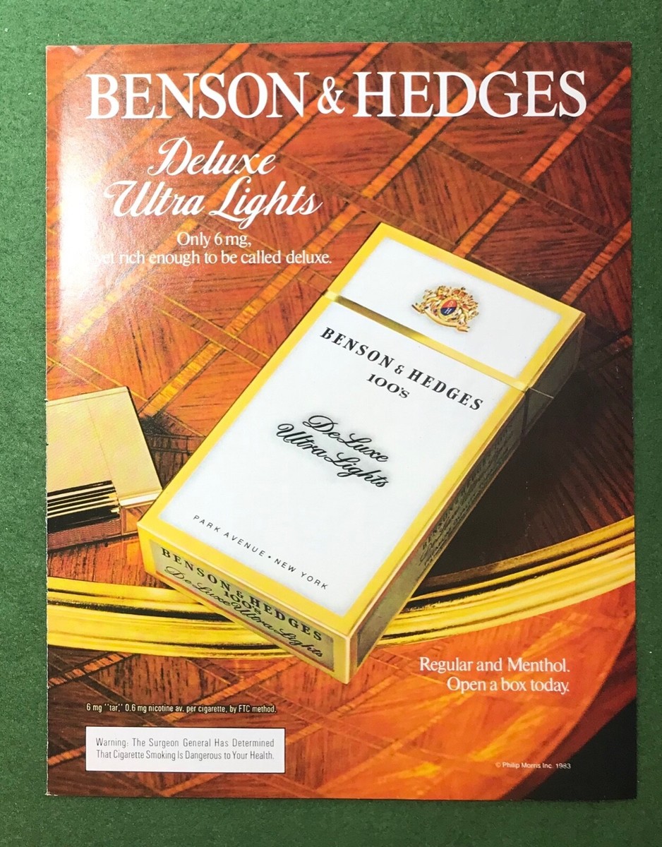 deluxe cigarettes vintage 1980s mag ad BENSON & HEDGES Cigarettes Deluxe Ultra Lights mancave