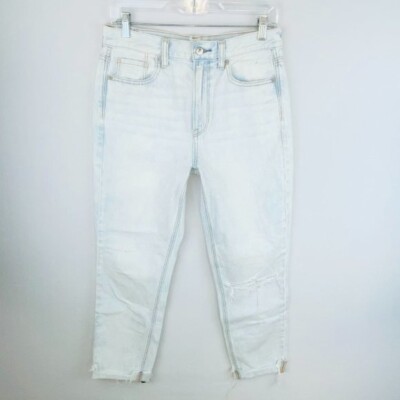American Eagle Mom Jeans Light Wash Cuffed Crop 6 R  *