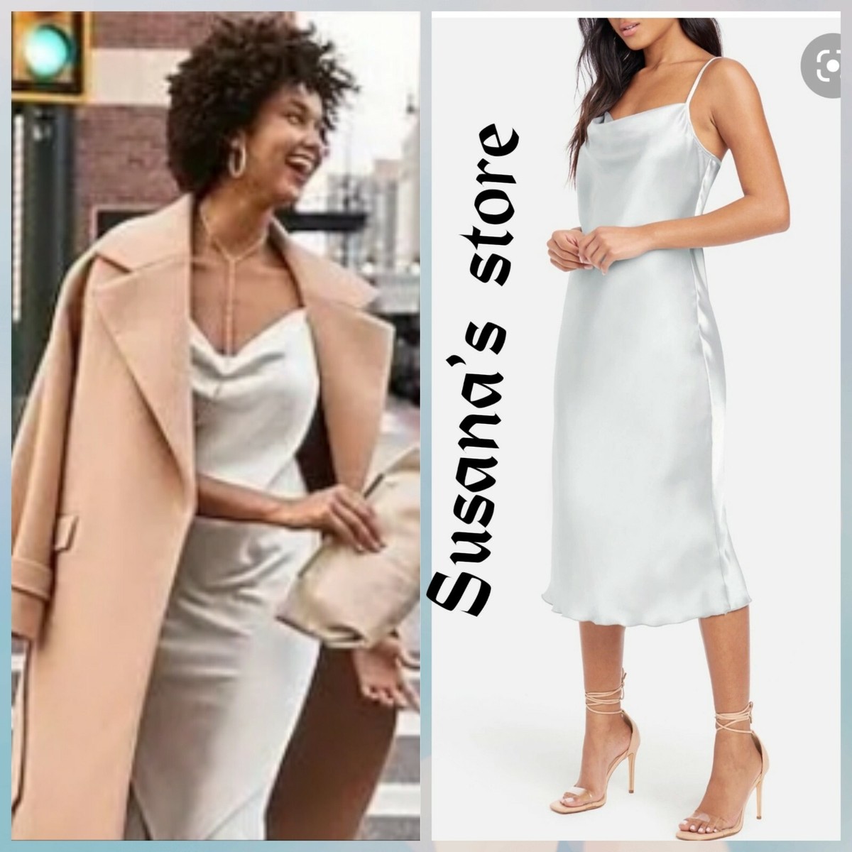 bebe satin cowl neck dress Bebe Dresses | Bebe Cowl Neck Slip Dress | Color: Silver | Size: M