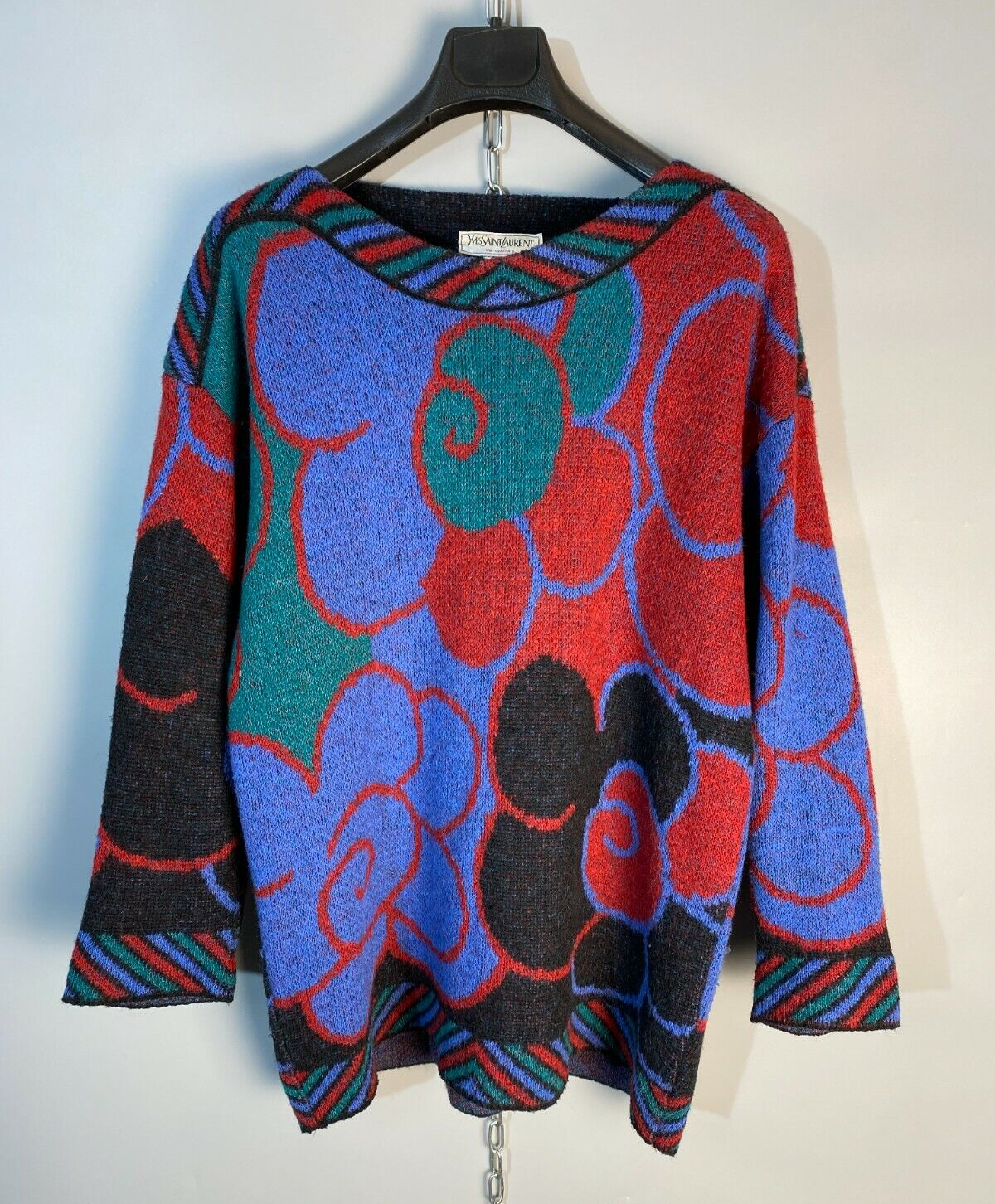 Maglione multicolore vintage anni '70 Yves Saint Laurent YSL lavorato a maglia oversize