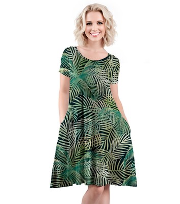 Bon Apple Tea Women's Short Sleeve Swing Dress with Pockets