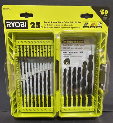 Ryobi A972501 Black Oxide Round Shank Drill Bit Set 25-Piece