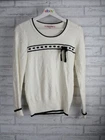 Review womens knit top sweater white black trim bow 6 long sleeve round neck
